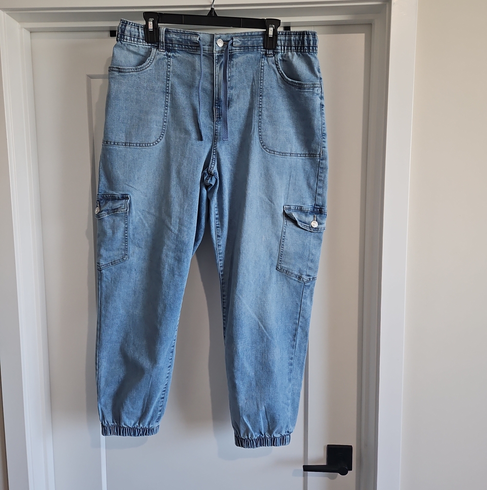 Celebrity Pink Light Wash Denim Cargo Jogger Jeans
